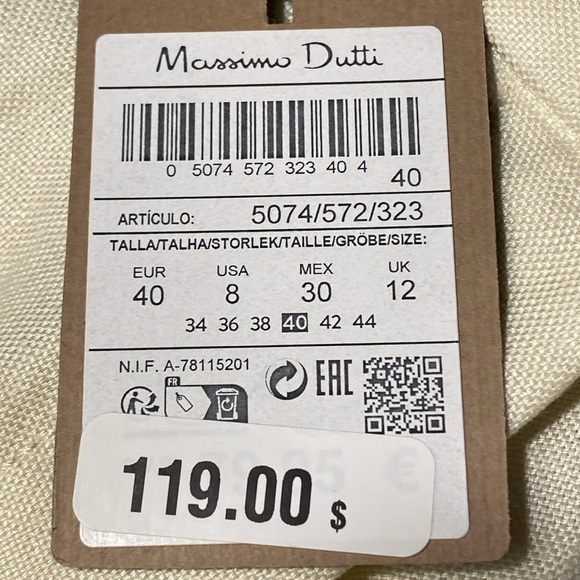 NWT. Massimo Dutti Vanilla 100% Linen Suit Trousers with Double Tabs. Size 8. - Picture 6 of 8